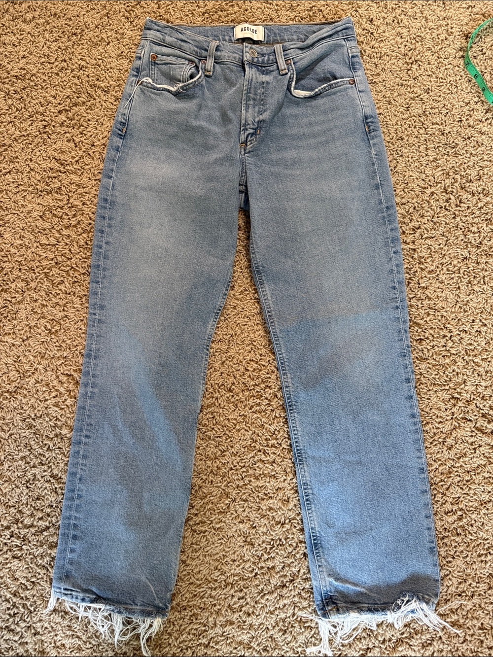Agolde Light Blue Cropped Frayed-Hem Jeans
